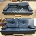 黒のソフトレザー仕上げ ソファの張替え